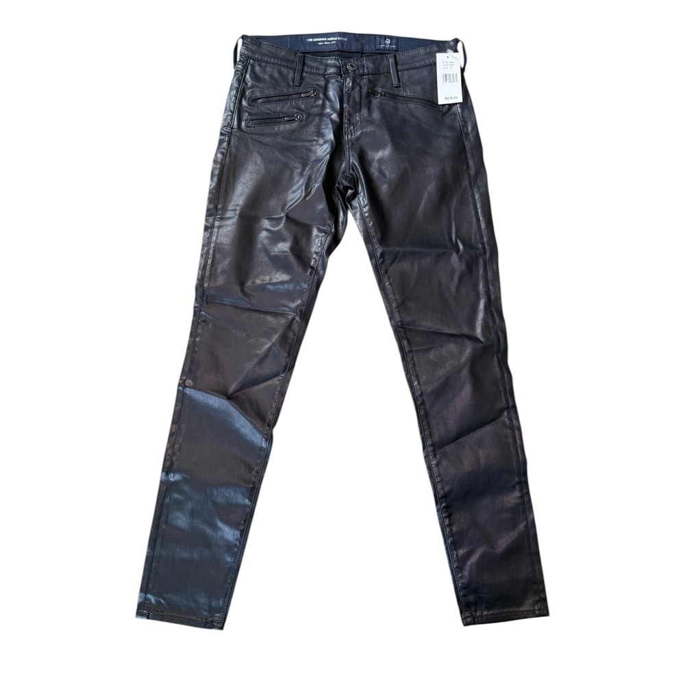 AG Adriano Goldschmied The Legging Ankle Moto Coated Skinny Jeans Black 4 27 NEW